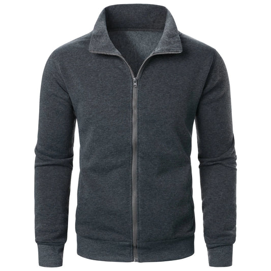 Men's casual sports zipper stand up collar jacket, men's solid color top
