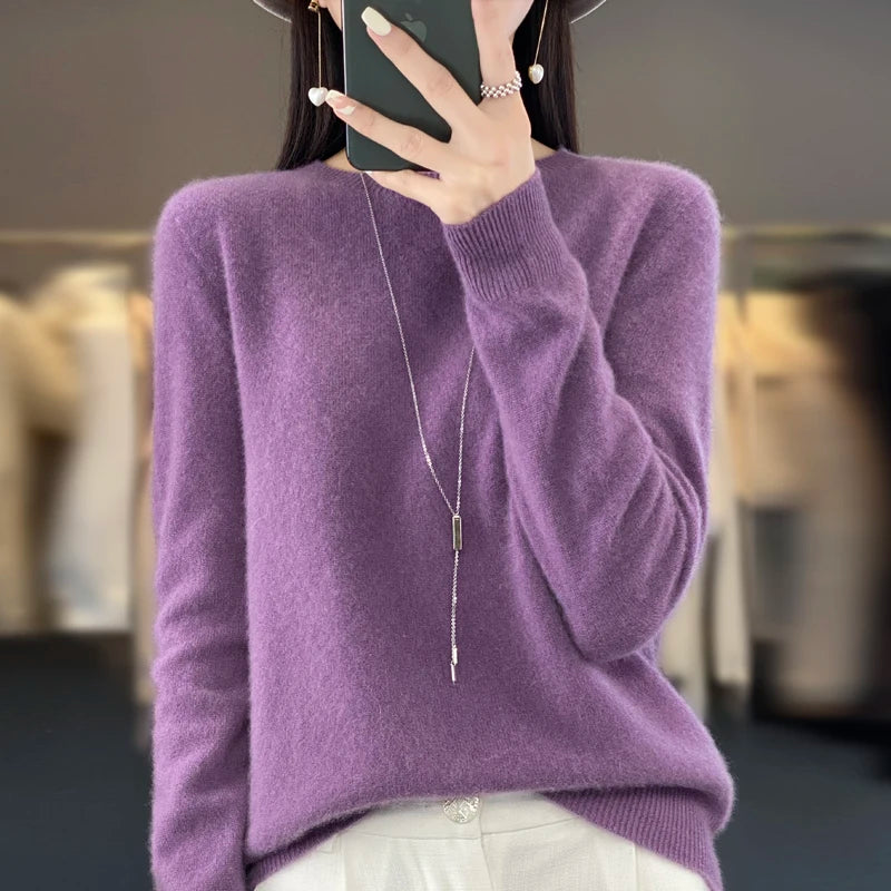 New Cashmere Sweater for Women in Autumn and Winter 100% Merino Wool Fashion O-neck Warm Pullover Top