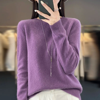 New Cashmere Sweater for Women in Autumn and Winter 100% Merino Wool Fashion O-neck Warm Pullover Top
