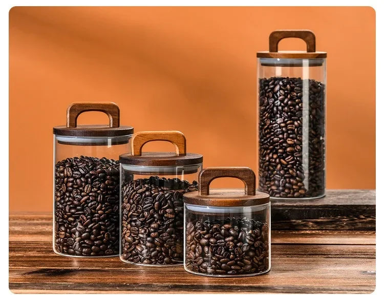 Clear Glass Food Storage Jar with Bamboo Lid – Airtight Canister for Tea, Coffee, Sugar & Spices