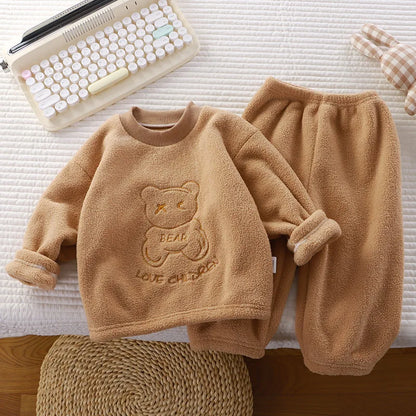 2Pcs/set children's winter warm pajamas padded thickened round neck long sleeve long pants boys girls home clothing winter pajam