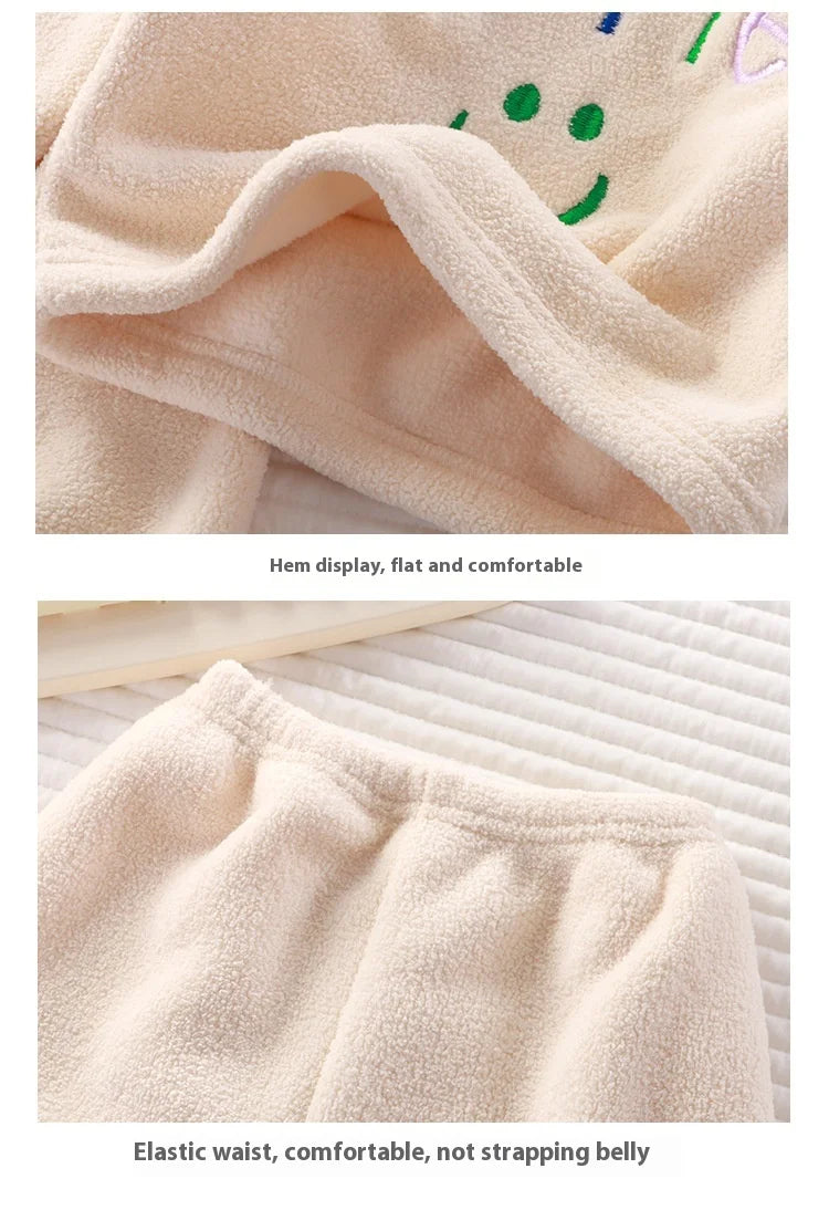 2Pcs/set children's winter warm pajamas padded thickened round neck long sleeve long pants boys girls home clothing winter pajam