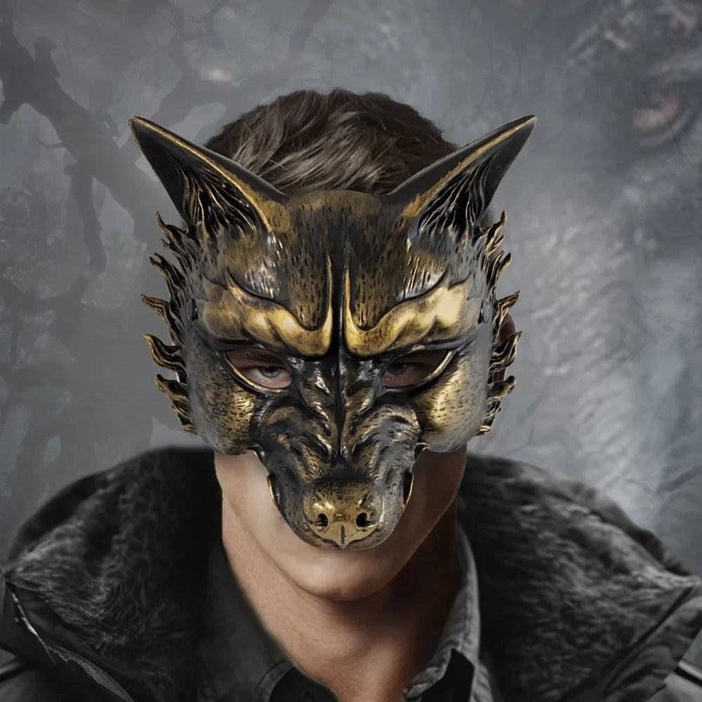 Creative Wolf Halloween Mask Half Face Foam Masquerade Mask Dress Up Props Animal Cosplay Mask Carnival