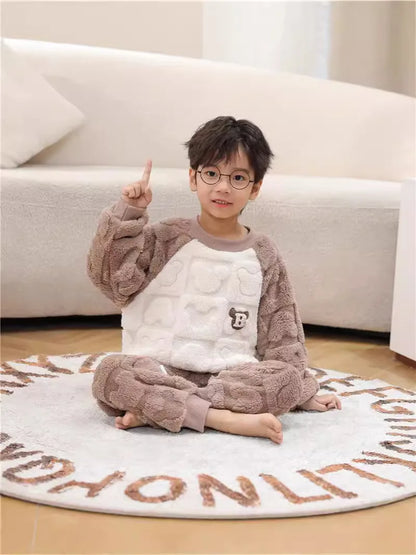 Kids Pajamas for Boys 1 2 3 4 5 6 7 8 9 10 11 12 Years Flannel Sleepwear Set Bear Pyjamas Blue Children Pijamas Clothing