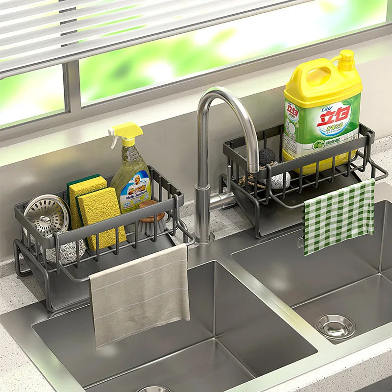 Stainless Steel Sink Organizer – Sponge Holder & Soap Drainer with Faucet Storage Rack