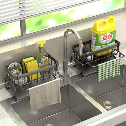 Stainless Steel Sink Organizer – Sponge Holder & Soap Drainer with Faucet Storage Rack