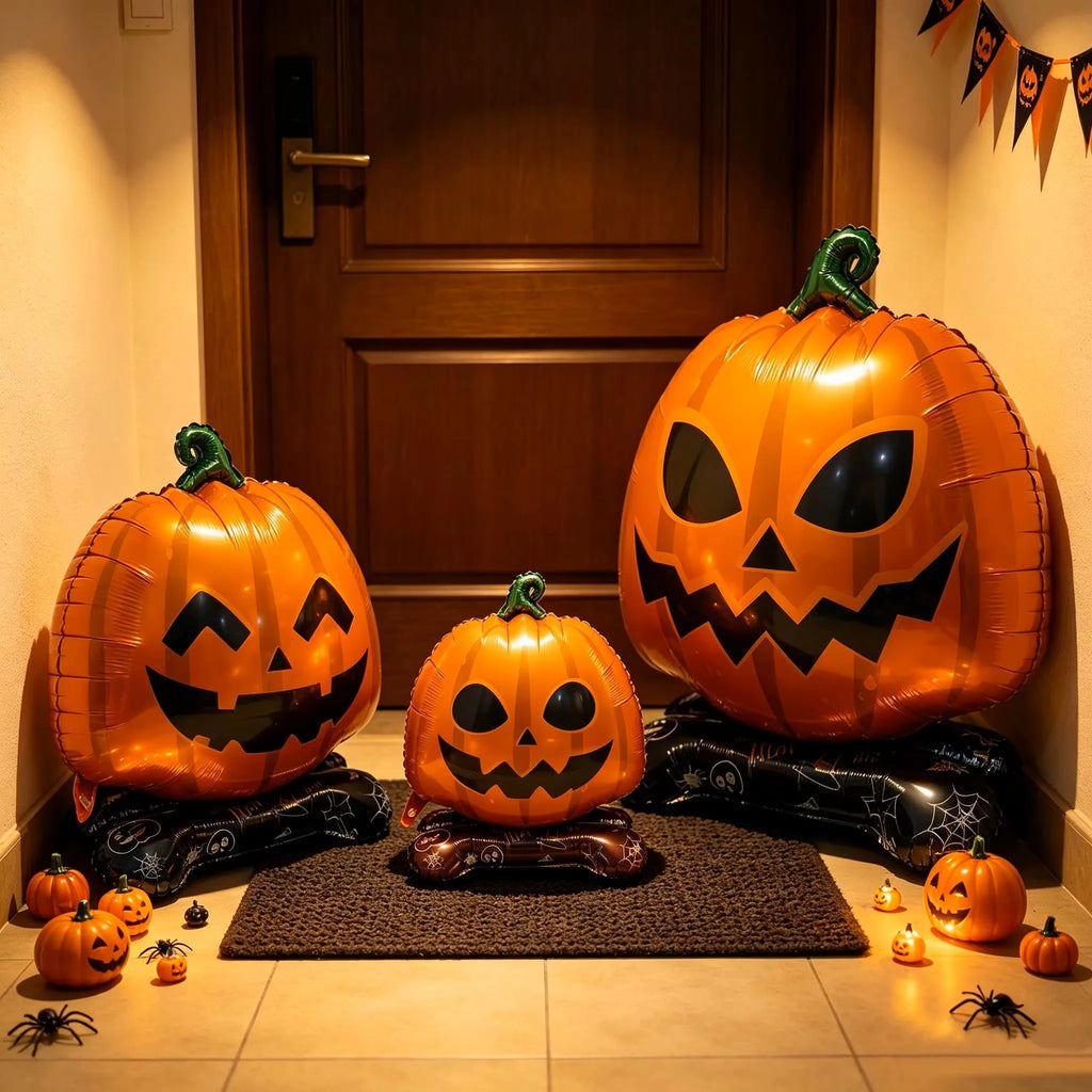 Halloween Standing Pumpkin Balloons Inflatable Pumpkin Aluminum Foil Balloon Halloween Indoor Outdoor Party Decorations Supplies