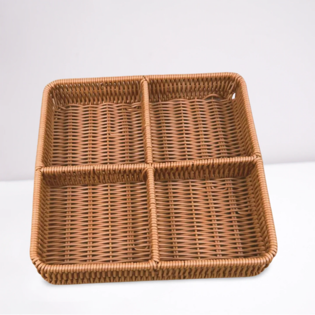 Divided Imitation Rattan Snack Basket Handwoven Serving Tray Boho Rustic Organizer For Home Party Hotel Kitchen Table Decor