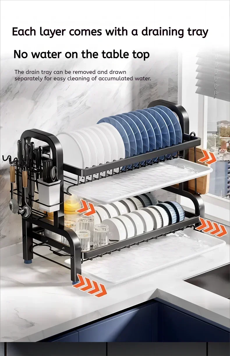 Kitchen Dish Storage Rack – Countertop Plate & Tableware Organizer Shelf for Cabinets