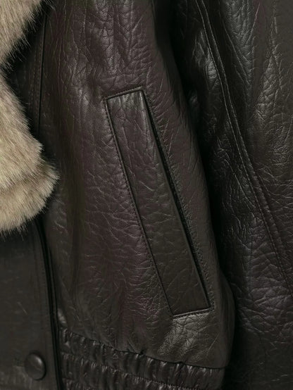 TFMLN 2025 Winter Women Loose Faux Leather Jacket Fashion Removed Big Fur Collar Causal Coat High Street Double Breasted Outwear