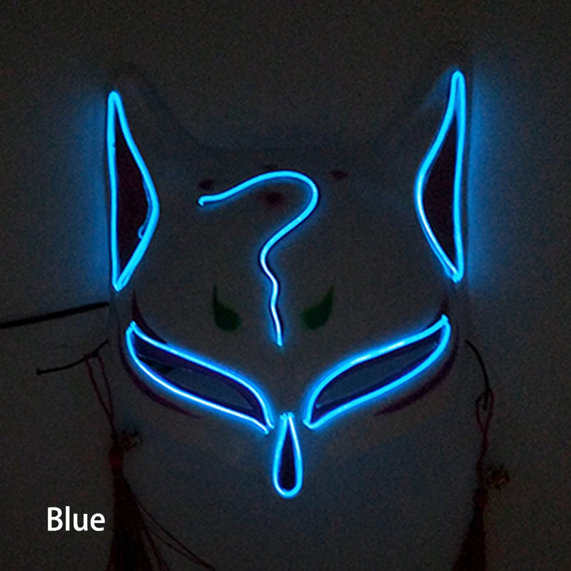 Holiday Light Up Neon Half Face Mask Flashing in Dark Fox Mask Halloween LED Luminous Fox Mask for Women Girl Cosplay Props
