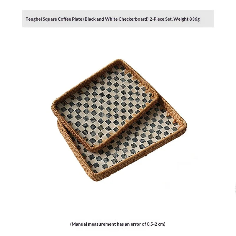 Natural Handwoven Rattan Shell Tray for Home Kitchen Decorative Storage Serving