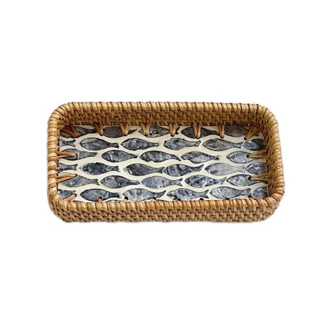 Hand Woven Splicing Shell Rattan Basket Rattan Weaving Colorful Weaving Fruit Basket Household Decorative Rattan Shell Tray