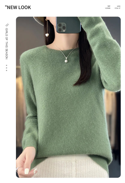 New Cashmere Sweater for Women in Autumn and Winter 100% Merino Wool Fashion O-neck Warm Pullover Top