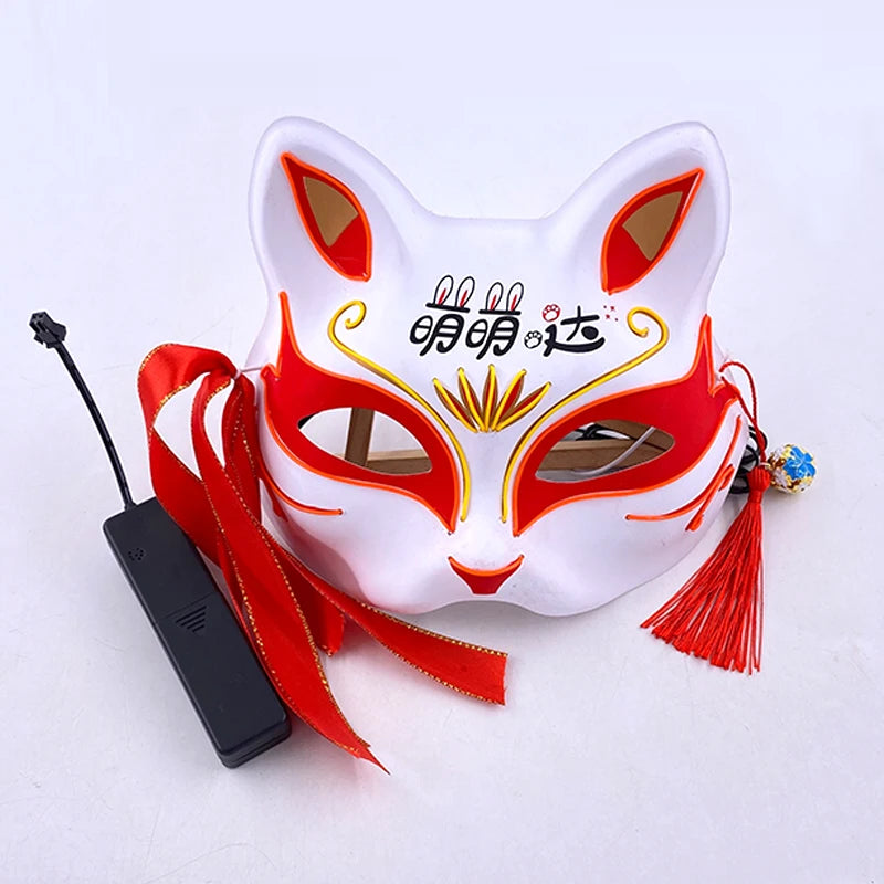 Holiday Light Up Neon Half Face Mask Flashing in Dark Fox Mask Halloween LED Luminous Fox Mask for Women Girl Cosplay Props
