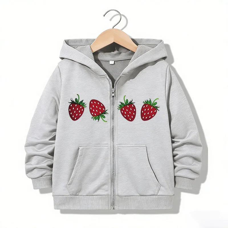 Unisex Strawberry Zip-Up Hoodie for Boys & Girls