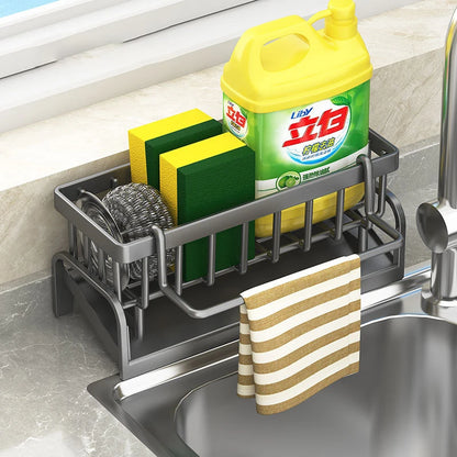 Stainless Steel Sink Organizer – Sponge Holder & Soap Drainer with Faucet Storage Rack