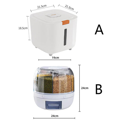 6-Grid Rotating Grain Dispenser – Airtight Food Storage Container for Rice, Cereal & Dry Grains