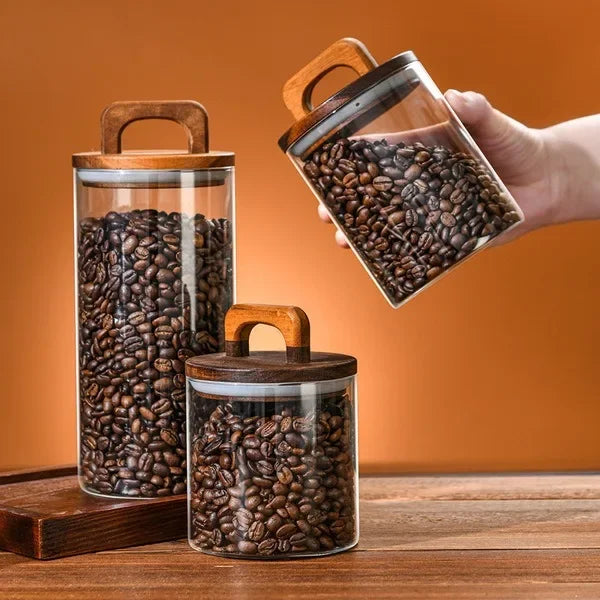 Clear Glass Food Storage Jar with Bamboo Lid – Airtight Canister for Tea, Coffee, Sugar & Spices
