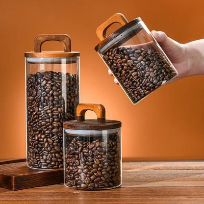Clear Glass Food Storage Jar with Bamboo Lid – Airtight Canister for Tea, Coffee, Sugar & Spices
