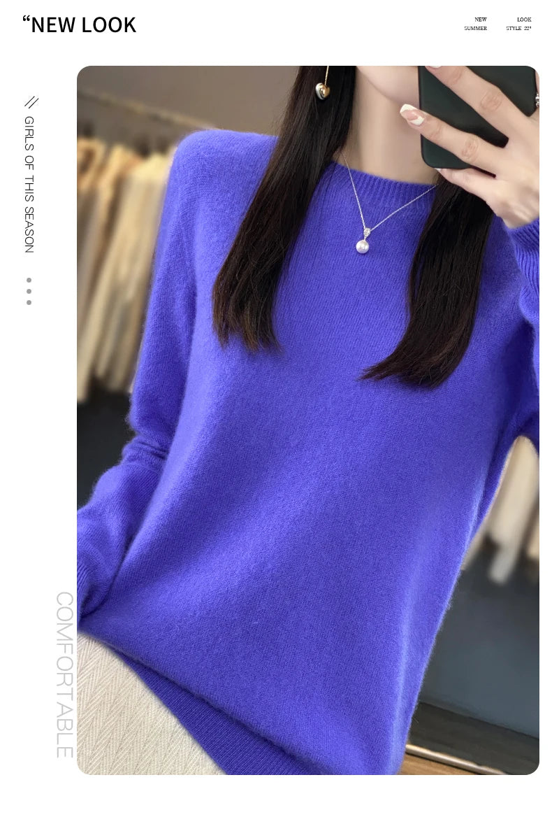 New Cashmere Sweater for Women in Autumn and Winter 100% Merino Wool Fashion O-neck Warm Pullover Top