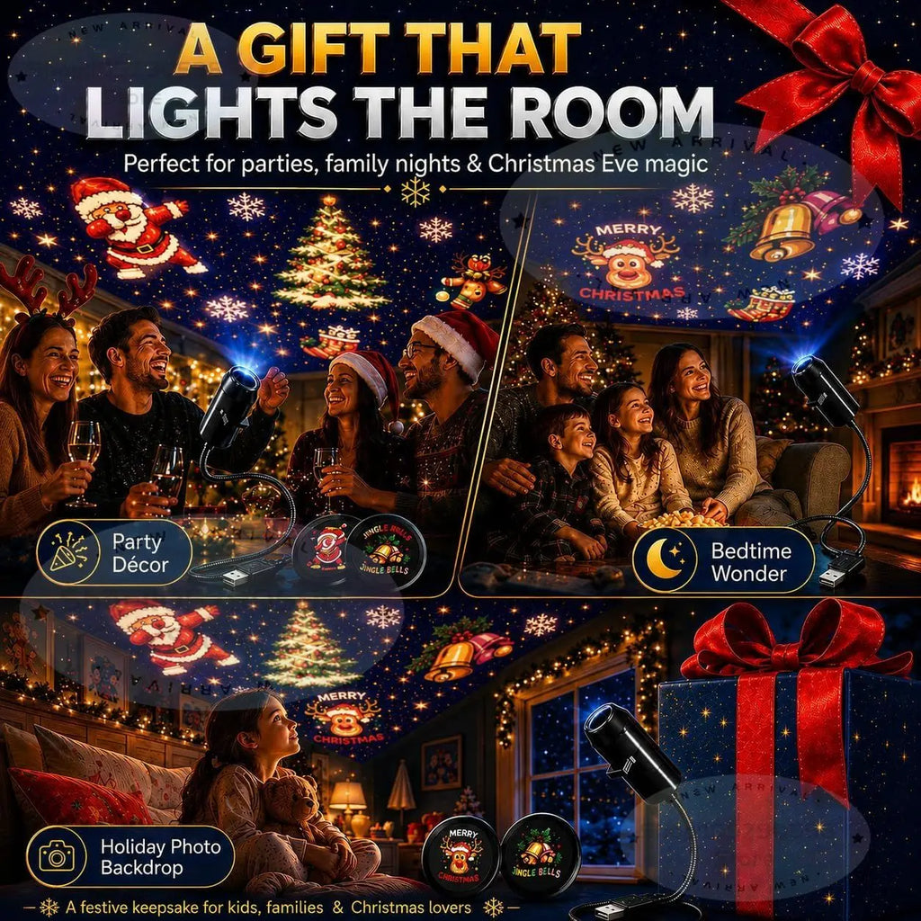 New Christmas Projector Light, Plug and Play HD Christmas Projector, USB Powered Christmas Night Light with 6+ Holiday Patterns