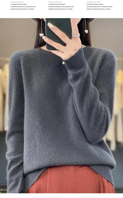 New Cashmere Sweater for Women in Autumn and Winter 100% Merino Wool Fashion O-neck Warm Pullover Top