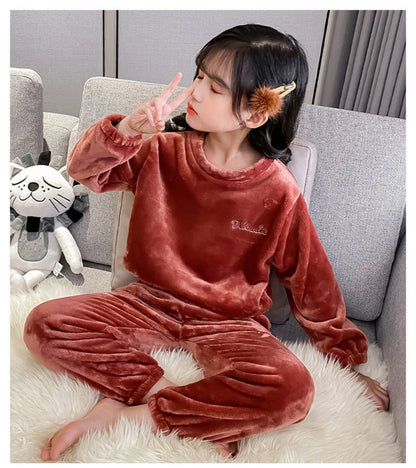2024New Winter Pajamas Set Kids Baby Boys&Girls Thicken Flannel Toddler Child Warm Sleepwear Children Homewear Suit 2-10Y