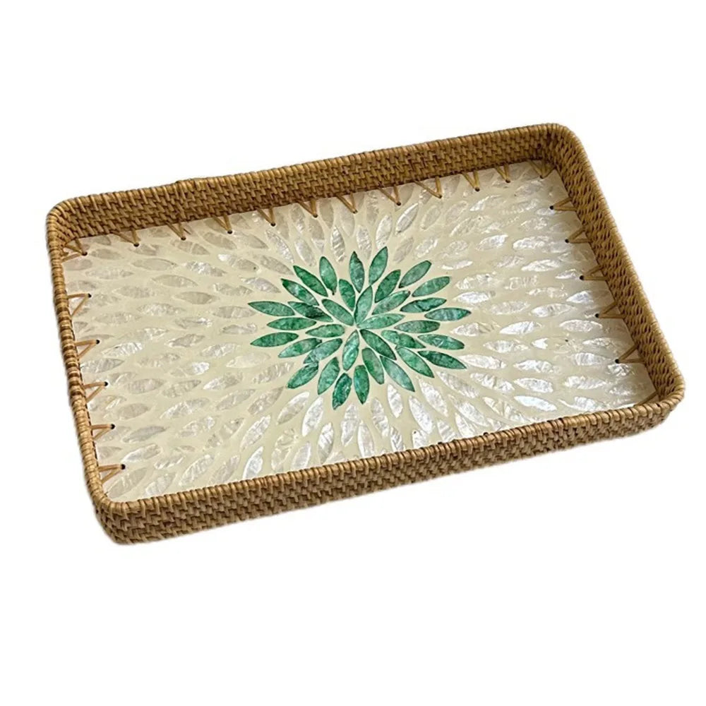 Hand Woven Splicing Shell Rattan Basket Rattan Weaving Colorful Weaving Fruit Basket Household Decorative Rattan Shell Tray