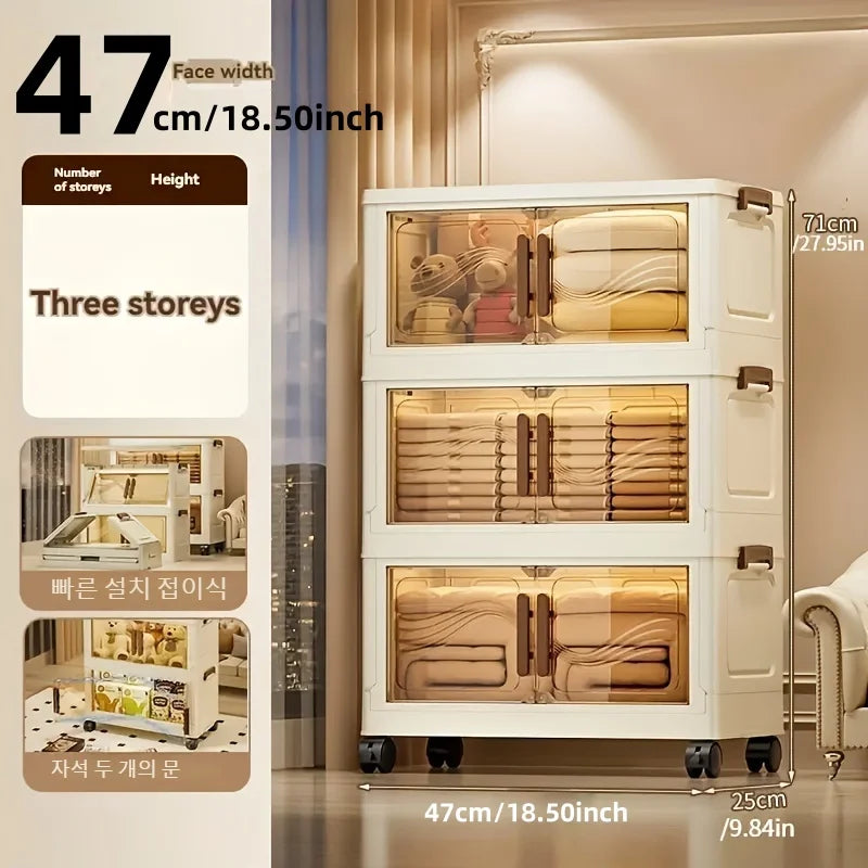 Foldable Storage Box with Clear Door – Spacious Plastic Organizer for Clothes, Toys & Books