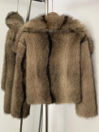 Womens Faux Fur Coat Cropped Soft Plush Artificial Short Fur Coat Holiday Party Elegant Winter Fashion Outerwear Coats for Women