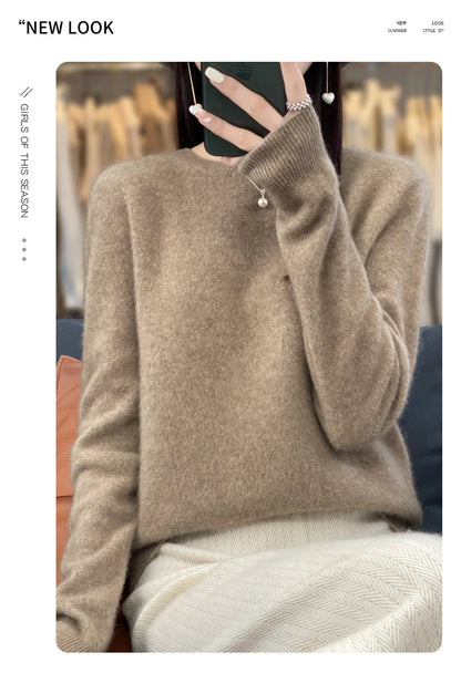 New Cashmere Sweater for Women in Autumn and Winter 100% Merino Wool Fashion O-neck Warm Pullover Top