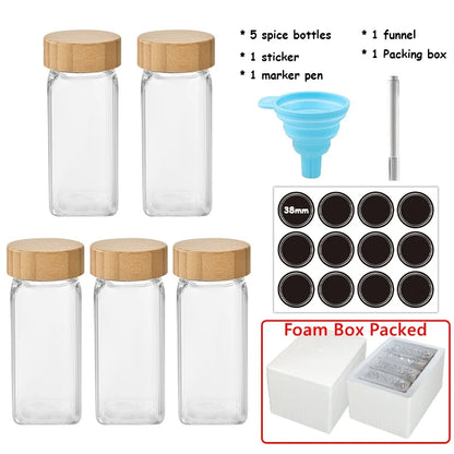 Glass Spice Jars with Bamboo Lids, 120ml