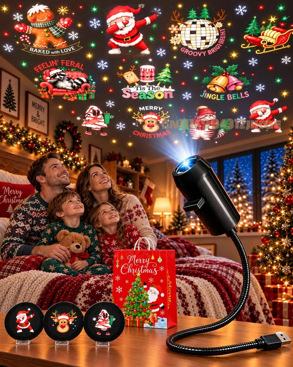 Plug-&-Play HD Christmas Projector - with 360° Rotating, 5D Holographic Night Light Projector for Room Decor Party Xmas Gifts