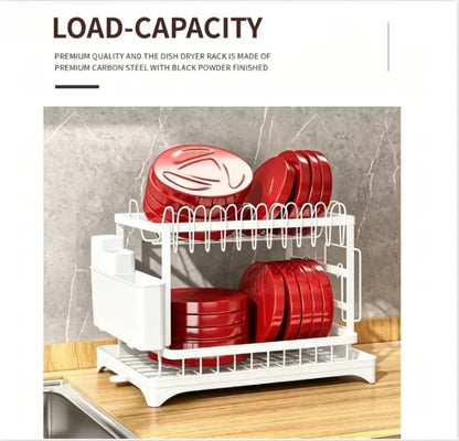 2-Tier Stainless Steel Dish Drying Rack with Drainboard – Rustproof Kitchen Counter Organizer