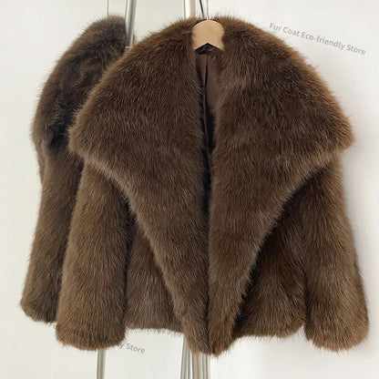 Womens Faux Fur Coat Cropped Soft Plush Artificial Short Fur Coat Holiday Party Elegant Winter Fashion Outerwear Coats for Women