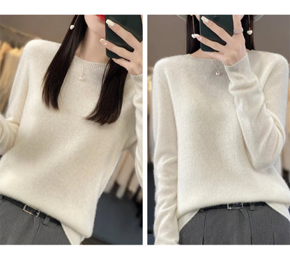 New Cashmere Sweater for Women in Autumn and Winter 100% Merino Wool Fashion O-neck Warm Pullover Top