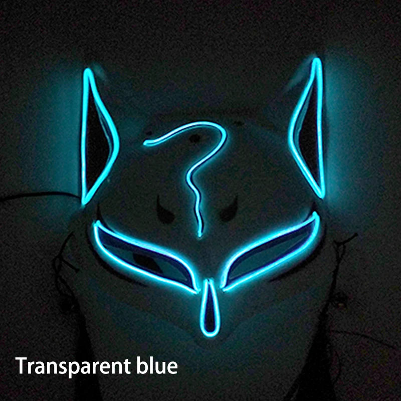 Holiday Light Up Neon Half Face Mask Flashing in Dark Fox Mask Halloween LED Luminous Fox Mask for Women Girl Cosplay Props