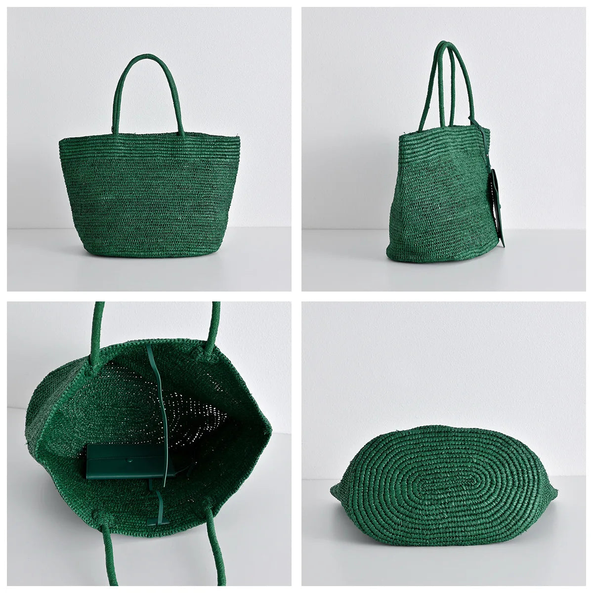 Luxury Raffia Straw Tote Bag for Women Stylish Designer Handmade Natural Material Large Capacity Handbags with Small Leather Bag