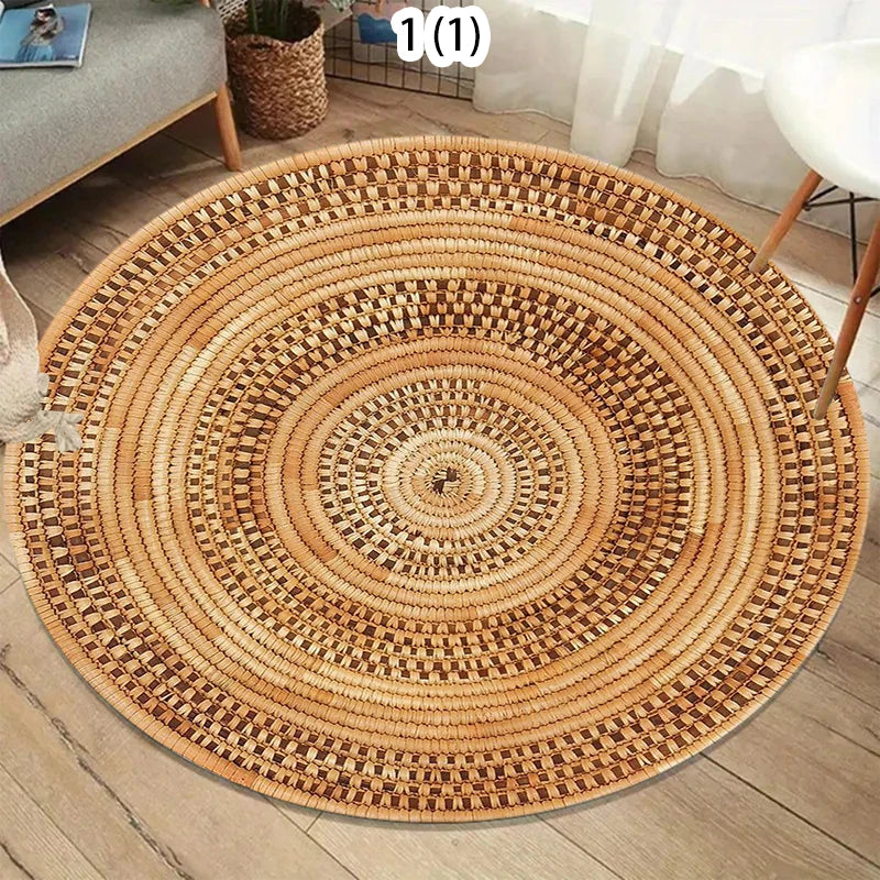Wooden Patterned Circular Carpet, Soft and Unique Bohemian Carpet Anti Slip Indoor Carpet, Living Room Sofa Bedroom Carpets