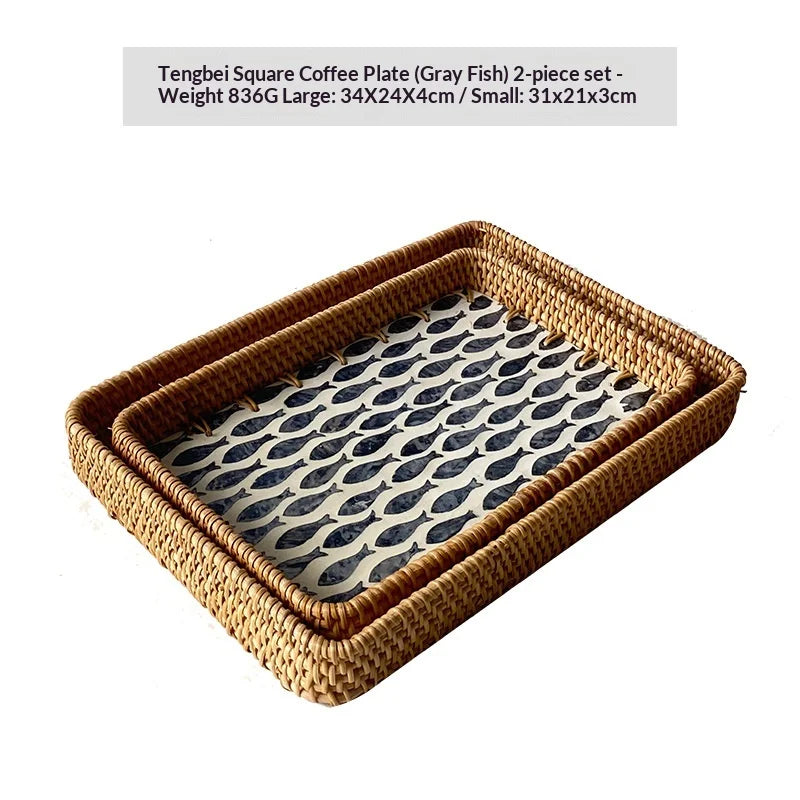 Natural Handwoven Rattan Shell Tray for Home Kitchen Decorative Storage Serving