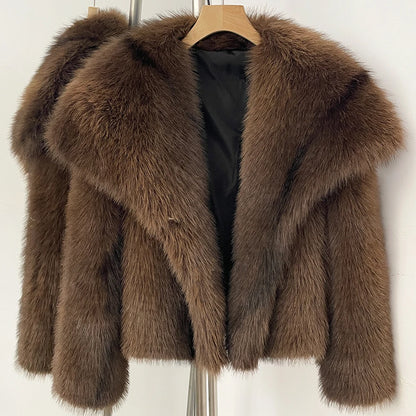 Womens Faux Fur Coat Cropped Soft Plush Artificial Short Fur Coat Holiday Party Elegant Winter Fashion Outerwear Coats for Women