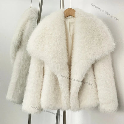 Womens Faux Fur Coat Cropped Soft Plush Artificial Short Fur Coat Holiday Party Elegant Winter Fashion Outerwear Coats for Women