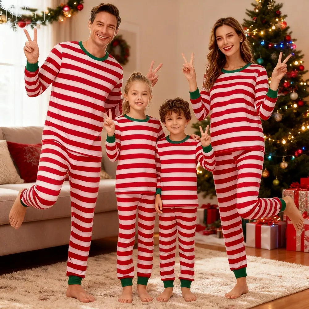 Family Christmas Pajamas Set Mother and Kids Matching Outfits Xmas Family Look Clothes Kids Pyjamas Father Son Striped Nightwear