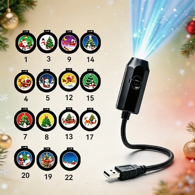 Plug-&-Play HD Christmas Projector - with 360° Rotating, 5D Holographic Night Light Projector for Room Decor Party Xmas Gifts