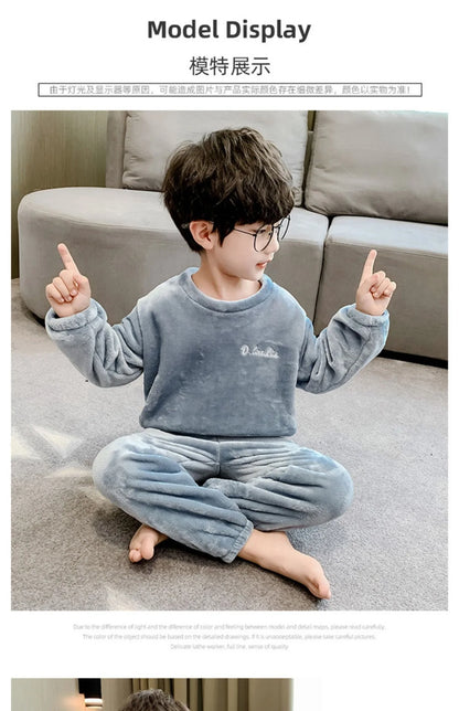 2024New Winter Pajamas Set Kids Baby Boys&Girls Thicken Flannel Toddler Child Warm Sleepwear Children Homewear Suit 2-10Y
