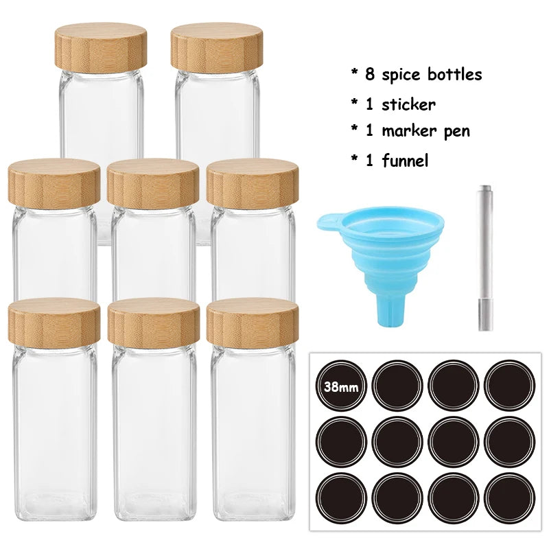 Glass Spice Jars with Bamboo Lids, 120ml