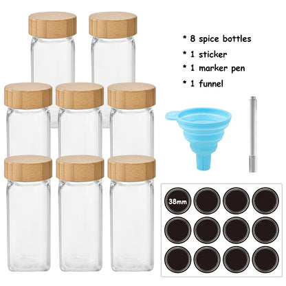 Glass Spice Jars with Bamboo Lids, 120ml