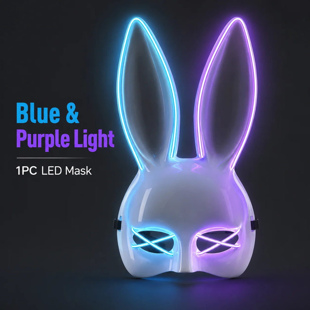 Light Up Rabbit Ear Mask, LED Bunny Mask for Party Dance Festival Halloween Costume Props