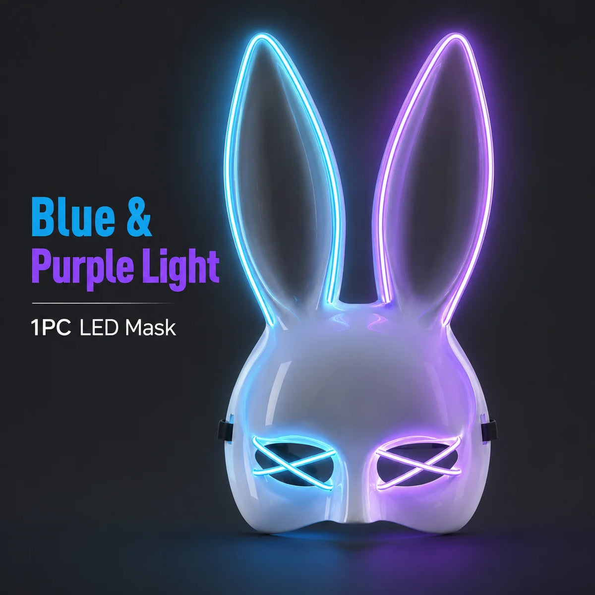 Light Up Rabbit Ear Mask, LED Bunny Mask for Party Dance Festival Halloween Costume Props